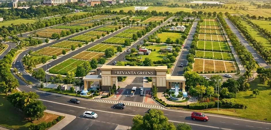 MCC Revanta Greens – Entrance Gate and Plots Entrance gate and plotted layout of MCC Revanta Greens on the Zirakpur Patiala Highway, Rajpura